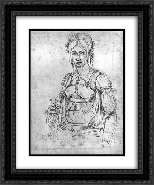 Portrait of Vittoria Colonna 20x24 Black Ornate Wood Framed Art Print Poster with Double Matting by Michelangelo