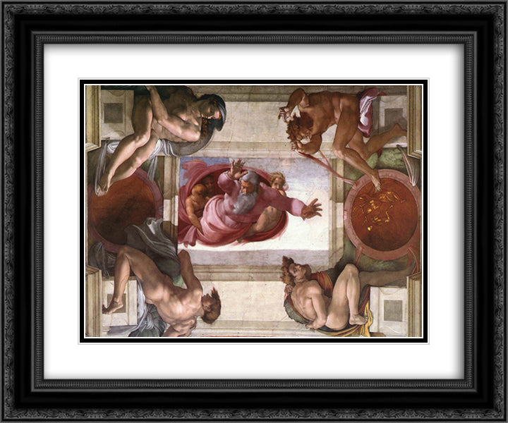 Sistine Chapel Ceiling God Dividing Land and Water 24x20 Black Ornate Wood Framed Art Print Poster with Double Matting by Michelangelo