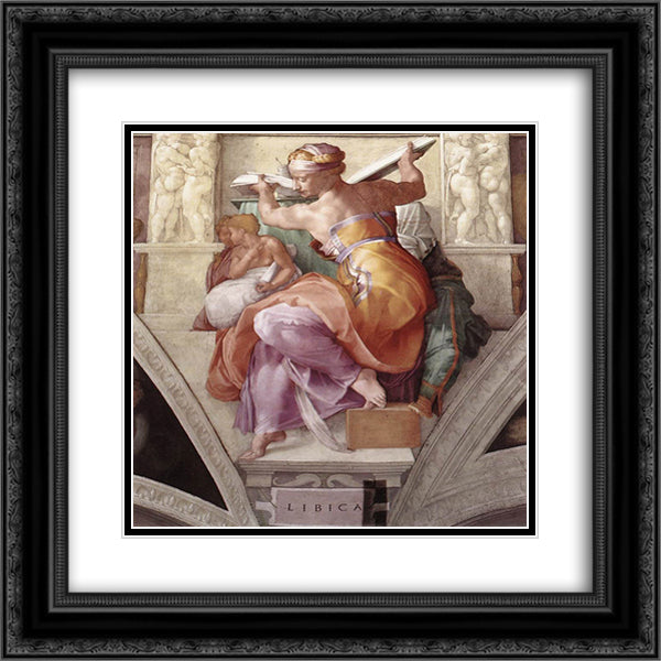 Sistine Chapel Ceiling Libyan Sibyl 20x20 Black Ornate Wood Framed Art Print Poster with Double Matting by Michelangelo