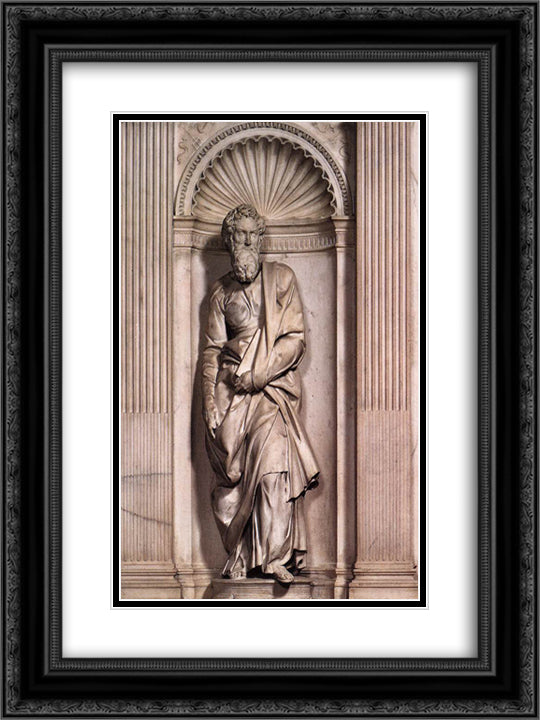 St. Peter 18x24 Black Ornate Wood Framed Art Print Poster with Double Matting by Michelangelo