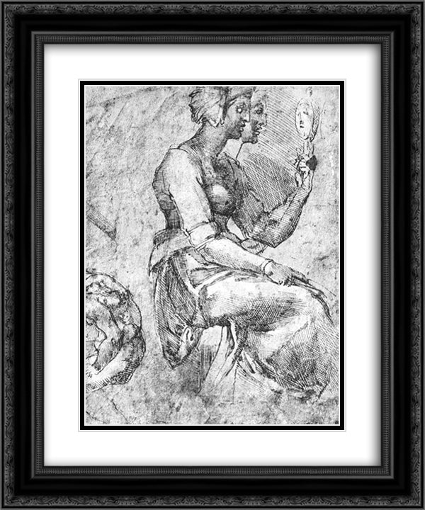 Study of a Seated Woman 20x24 Black Ornate Wood Framed Art Print Poster with Double Matting by Michelangelo
