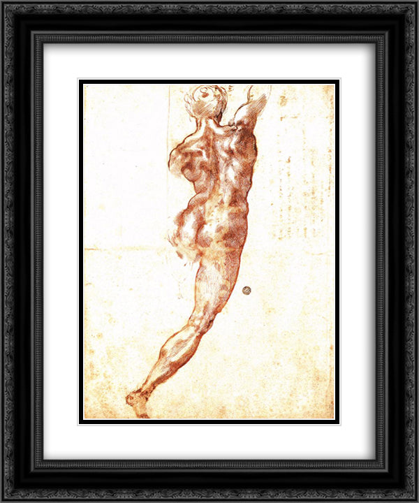 Study to Battle of Cascina 20x24 Black Ornate Wood Framed Art Print Poster with Double Matting by Michelangelo