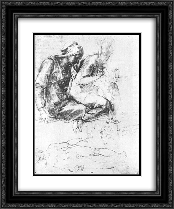 Study to Madonna and Child with St.John the Baptist 20x24 Black Ornate Wood Framed Art Print Poster with Double Matting by Michelangelo