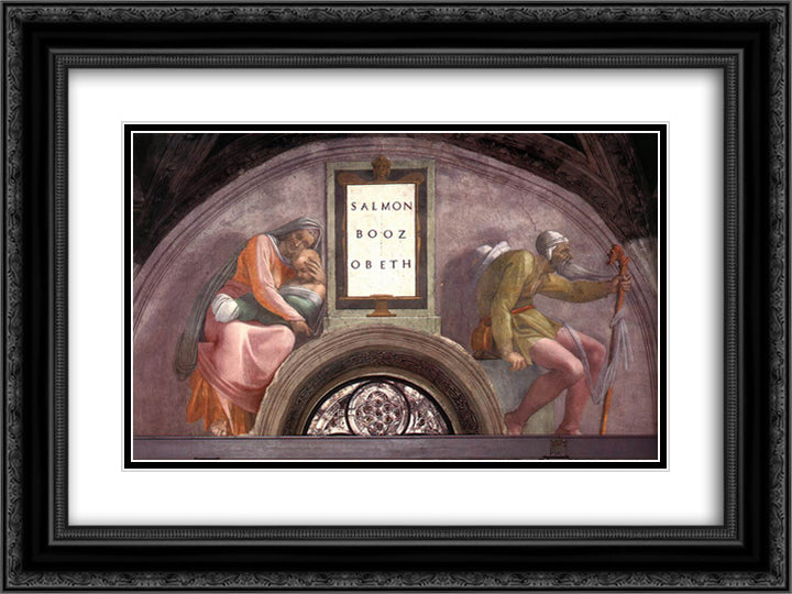 The Ancestors of Christ Boaz, Obed 24x18 Black Ornate Wood Framed Art Print Poster with Double Matting by Michelangelo