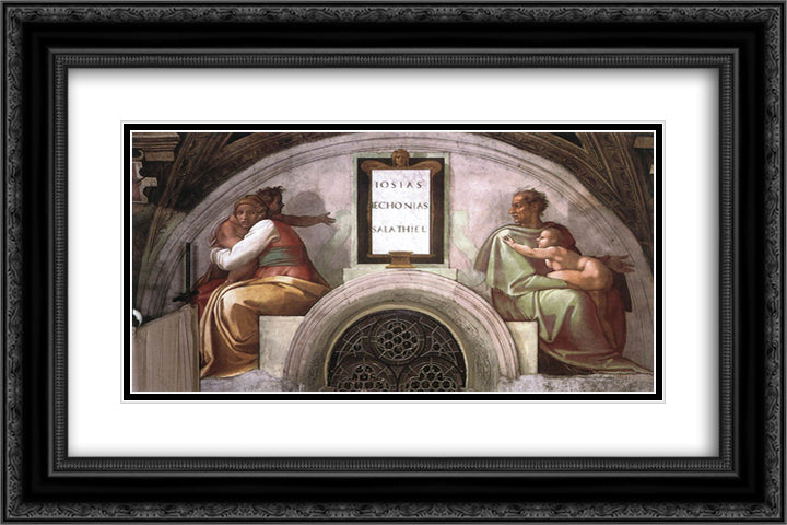 The Ancestors of Christ Jechoniah, Shealtiel 24x16 Black Ornate Wood Framed Art Print Poster with Double Matting by Michelangelo