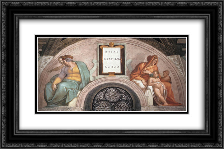 The Ancestors of Christ Jotham, Ahaz 24x16 Black Ornate Wood Framed Art Print Poster with Double Matting by Michelangelo