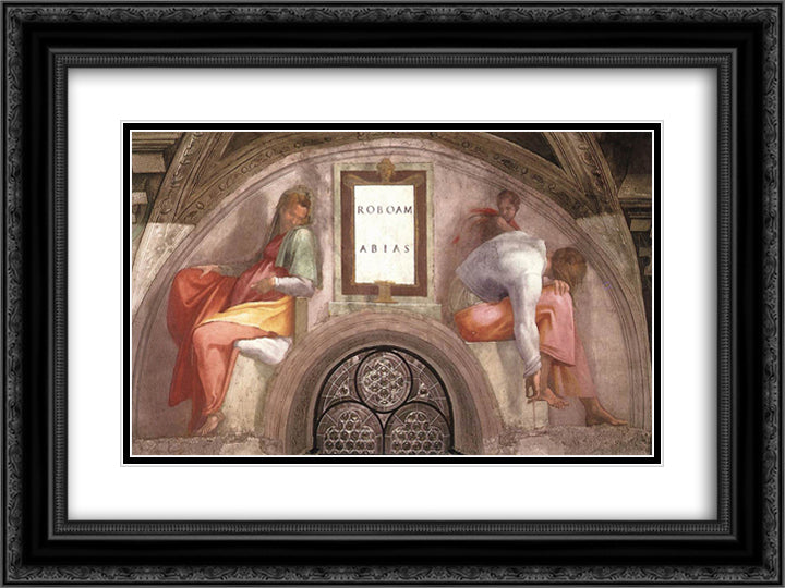 The Ancestors of Christ Rehoboam, Abijah 24x18 Black Ornate Wood Framed Art Print Poster with Double Matting by Michelangelo