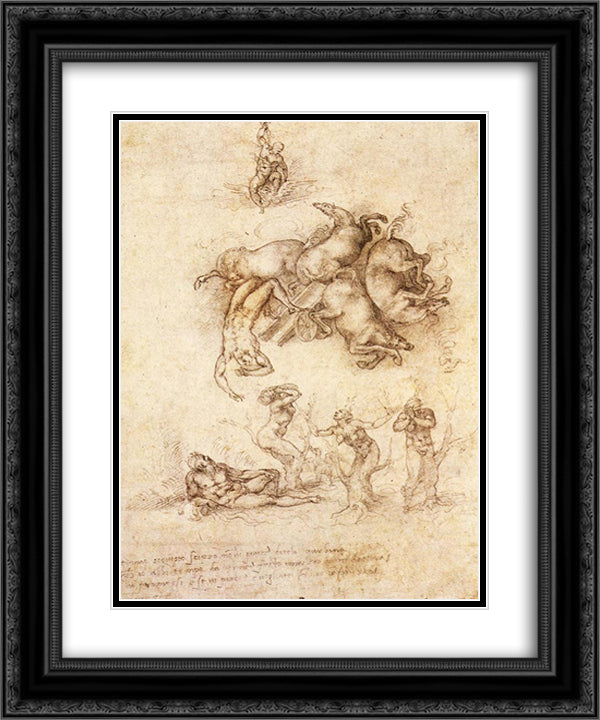 The Fall of Phaeton 20x24 Black Ornate Wood Framed Art Print Poster with Double Matting by Michelangelo