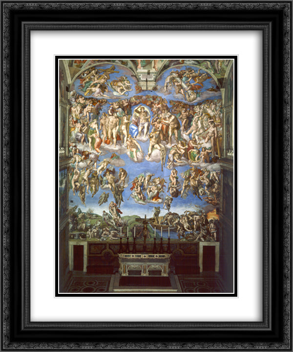 The Last Judgement 20x24 Black Ornate Wood Framed Art Print Poster with Double Matting by Michelangelo