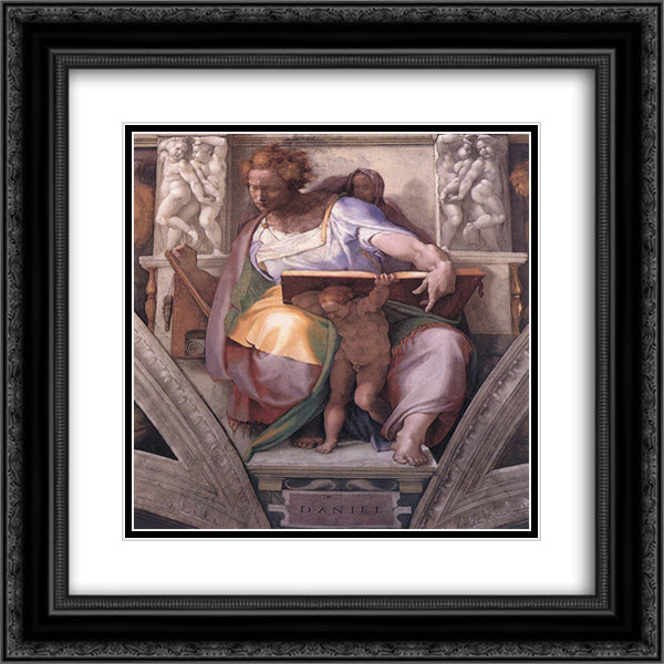 The Prophet Daniel 20x20 Black Ornate Wood Framed Art Print Poster with Double Matting by Michelangelo