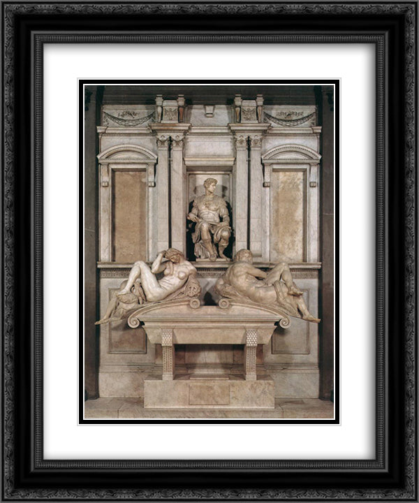 Tomb of Giuliano de Medici 20x24 Black Ornate Wood Framed Art Print Poster with Double Matting by Michelangelo