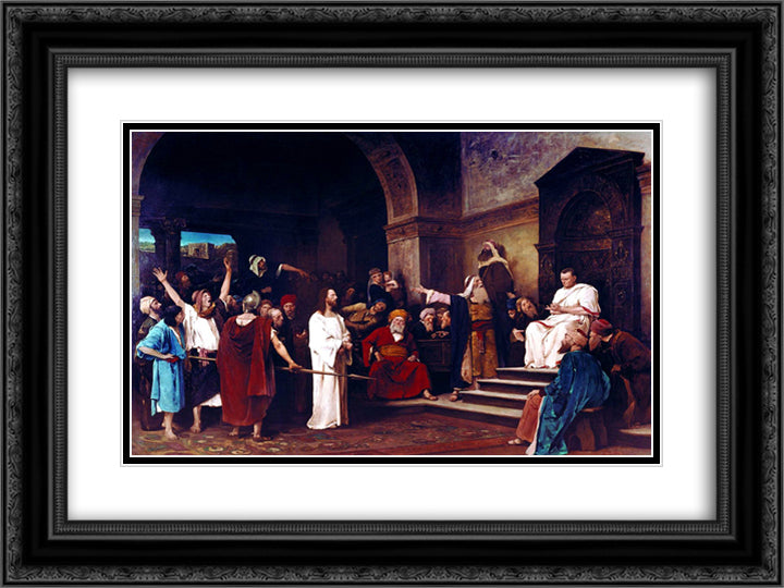 Christ before Pilate 24x18 Black Ornate Wood Framed Art Print Poster with Double Matting by Munkacsy, Mihaly