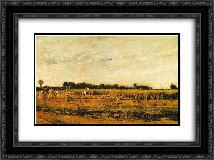 Corn Field 24x18 Black Ornate Wood Framed Art Print Poster with Double Matting by Munkacsy, Mihaly