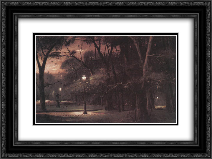 Evening in Parc Monceau 24x18 Black Ornate Wood Framed Art Print Poster with Double Matting by Munkacsy, Mihaly