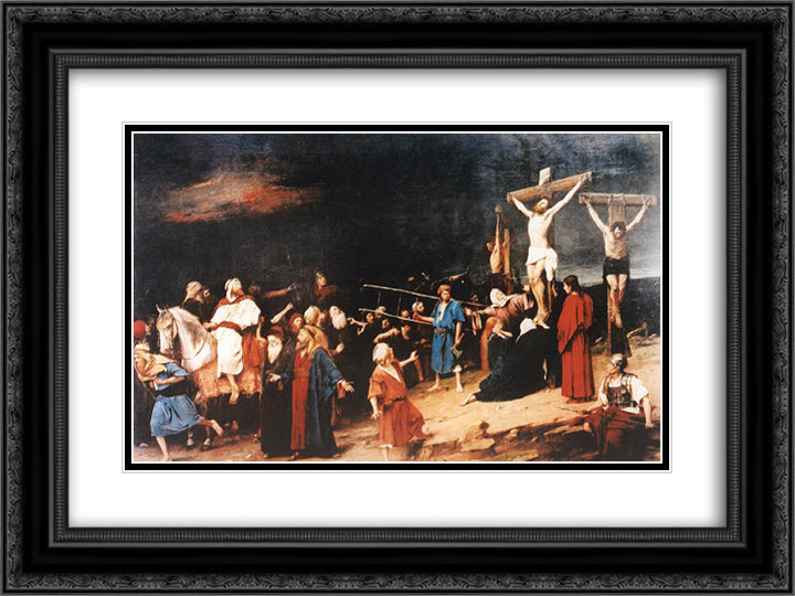 Golgota 24x18 Black Ornate Wood Framed Art Print Poster with Double Matting by Munkacsy, Mihaly
