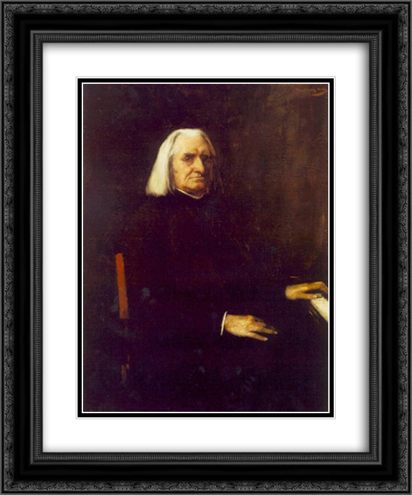 Portrait of Franz Liszt 20x24 Black Ornate Wood Framed Art Print Poster with Double Matting by Munkacsy, Mihaly