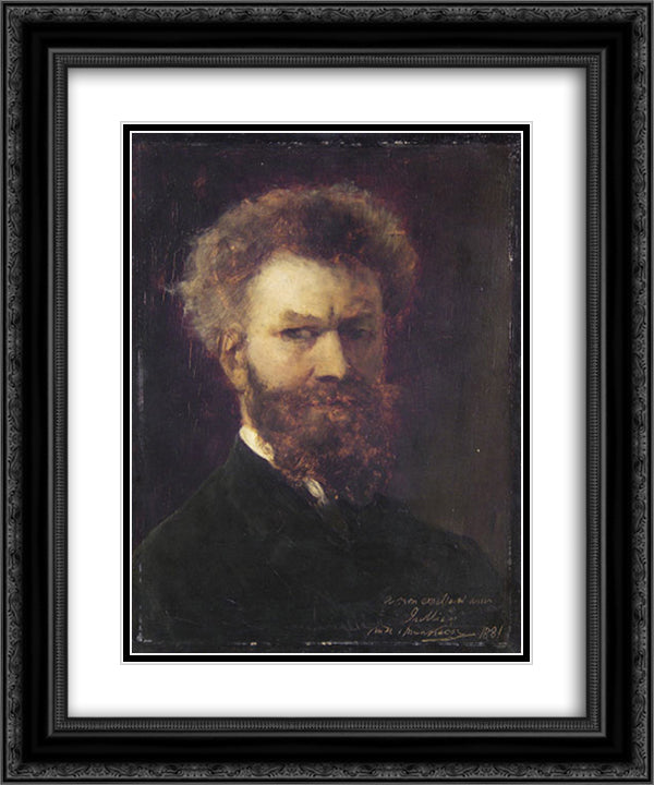 Self-Portrait II 20x24 Black Ornate Wood Framed Art Print Poster with Double Matting by Munkacsy, Mihaly
