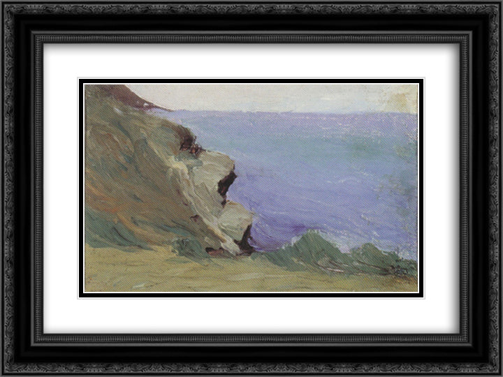 Cliff by the sea 24x18 Black Ornate Wood Framed Art Print Poster with Double Matting by Ciurlionis, Mikalojus