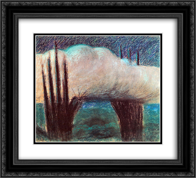 Evening 22x20 Black Ornate Wood Framed Art Print Poster with Double Matting by Ciurlionis, Mikalojus