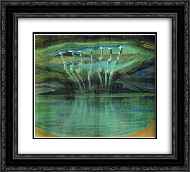 Lightning 22x20 Black Ornate Wood Framed Art Print Poster with Double Matting by Ciurlionis, Mikalojus