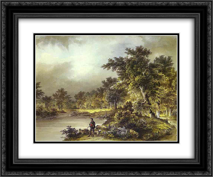 Landscape 24x20 Black Ornate Wood Framed Art Print Poster with Double Matting by Lebedev, Mikhail