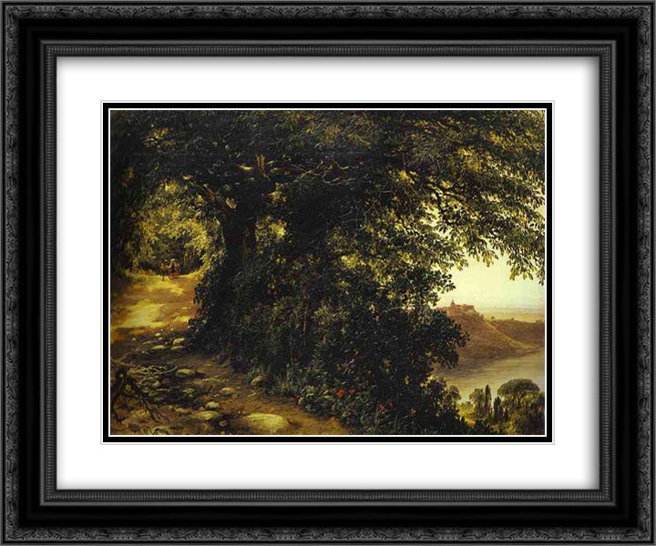View of Castel Gandolfo near Rome 24x20 Black Ornate Wood Framed Art Print Poster with Double Matting by Lebedev, Mikhail
