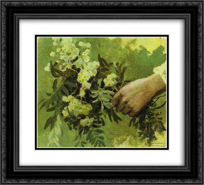 A Hand with Flowers 22x20 Black Ornate Wood Framed Art Print Poster with Double Matting by Nesterov, Mikhail
