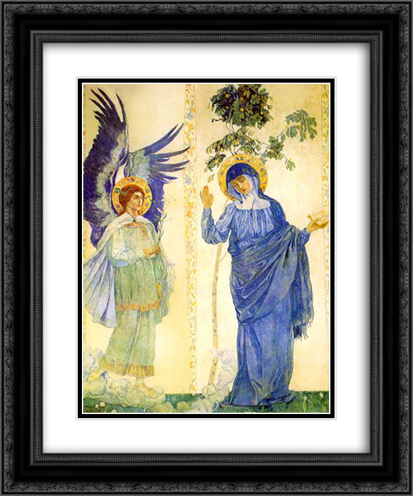 Annunciation 20x24 Black Ornate Wood Framed Art Print Poster with Double Matting by Nesterov, Mikhail