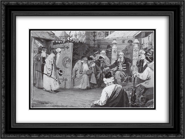 At the council. Sketch. 24x18 Black Ornate Wood Framed Art Print Poster with Double Matting by Nesterov, Mikhail
