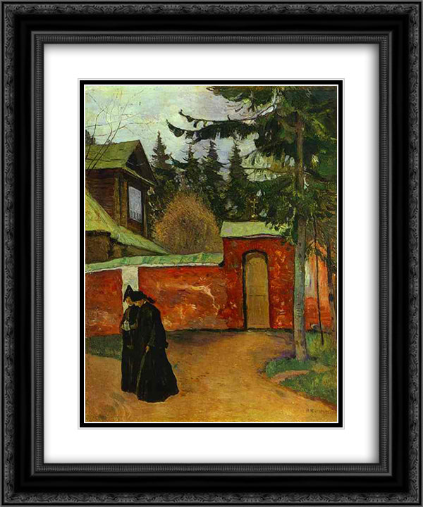 By a Monastery Entrance 20x24 Black Ornate Wood Framed Art Print Poster with Double Matting by Nesterov, Mikhail