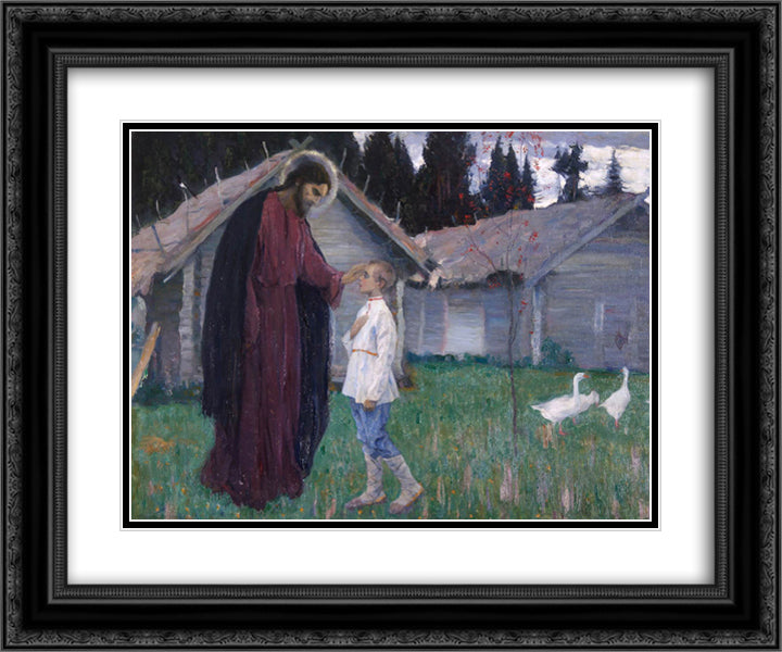 Christ blesses Bartholomew 24x20 Black Ornate Wood Framed Art Print Poster with Double Matting by Nesterov, Mikhail