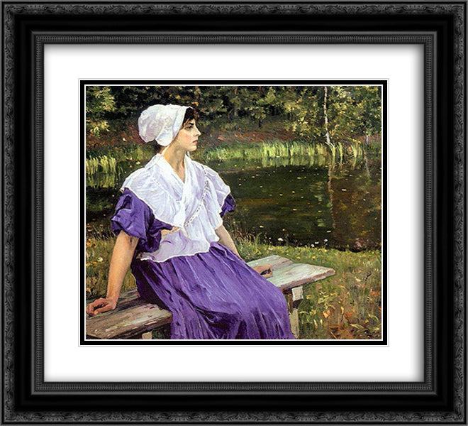 Girl by a Pond (Portrait of Natalia Nesterova) 22x20 Black Ornate Wood Framed Art Print Poster with Double Matting by Nesterov, Mikhail