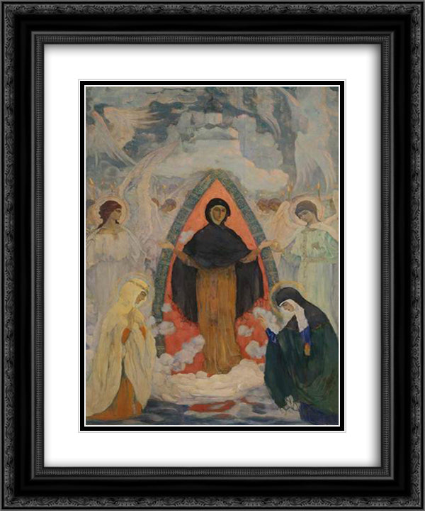 Intercession of Our Lady 20x24 Black Ornate Wood Framed Art Print Poster with Double Matting by Nesterov, Mikhail
