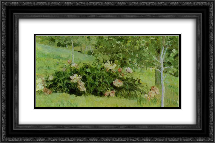 Peonies 24x16 Black Ornate Wood Framed Art Print Poster with Double Matting by Nesterov, Mikhail