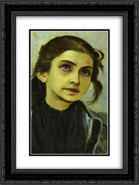 Portrait of a Girl (Study for Youth of St. Sergiy Radonezhsky) 18x24 Black Ornate Wood Framed Art Print Poster with Double Matting by Nesterov, Mikhail