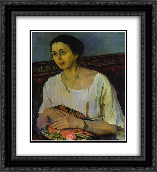 Portrait of Elena Rasumova 20x22 Black Ornate Wood Framed Art Print Poster with Double Matting by Nesterov, Mikhail