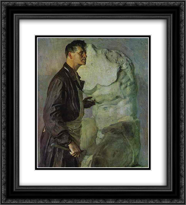 Portrait of Ivan Shadr 20x22 Black Ornate Wood Framed Art Print Poster with Double Matting by Nesterov, Mikhail