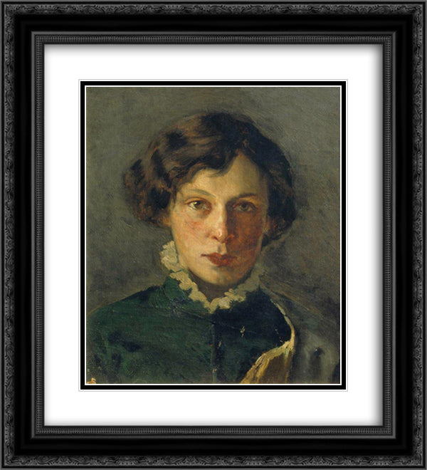 Portrait of M. Nesterova, the first wife of the artist 20x22 Black Ornate Wood Framed Art Print Poster with Double Matting by Nesterov, Mikhail