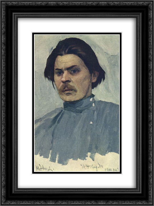 Portrait of Maxim Gorky 18x24 Black Ornate Wood Framed Art Print Poster with Double Matting by Nesterov, Mikhail