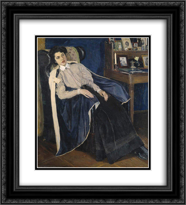 Portrait of O. M. Nesterova, the artist's daughter 20x22 Black Ornate Wood Framed Art Print Poster with Double Matting by Nesterov, Mikhail