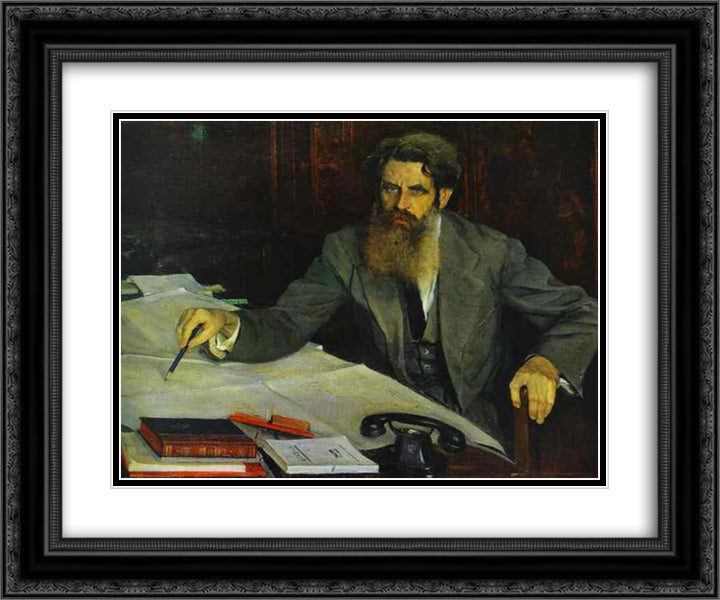 Portrait of Otto Shmidt 24x20 Black Ornate Wood Framed Art Print Poster with Double Matting by Nesterov, Mikhail