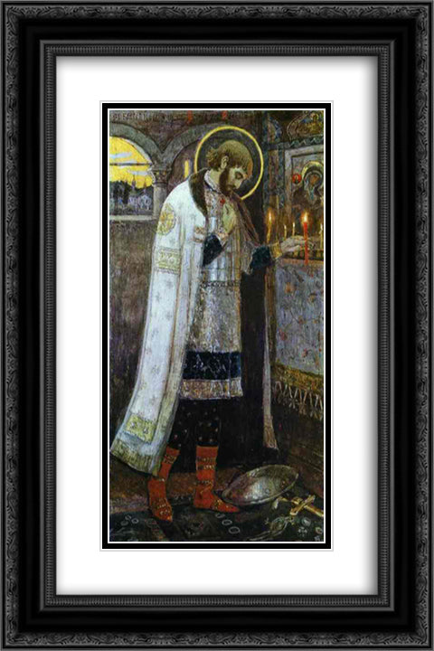 Prince Alexander Nevsky 16x24 Black Ornate Wood Framed Art Print Poster with Double Matting by Nesterov, Mikhail