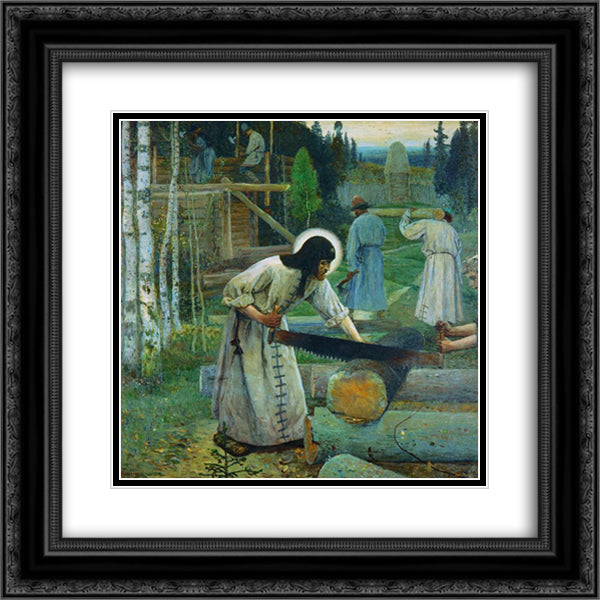 Saint Sergius' labours (central part of the triptych) 20x20 Black Ornate Wood Framed Art Print Poster with Double Matting by Nesterov, Mikhail