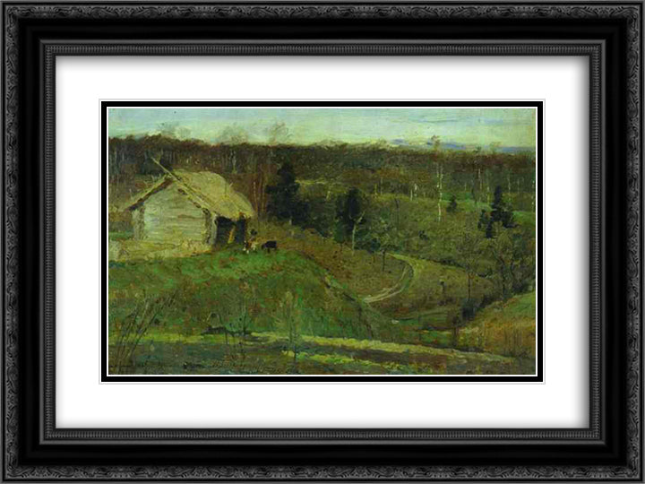 Spring 24x18 Black Ornate Wood Framed Art Print Poster with Double Matting by Nesterov, Mikhail