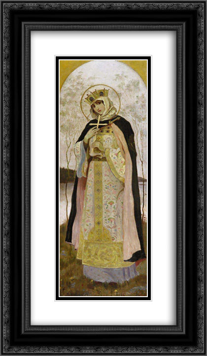 St.Olga 14x24 Black Ornate Wood Framed Art Print Poster with Double Matting by Nesterov, Mikhail