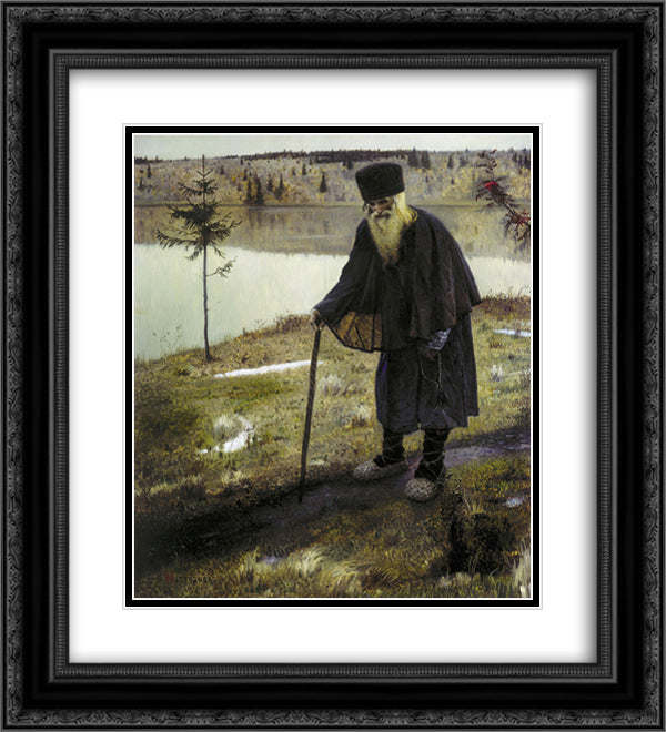 The Hermit 20x22 Black Ornate Wood Framed Art Print Poster with Double Matting by Nesterov, Mikhail