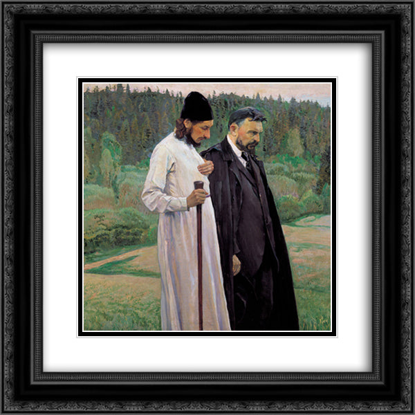The Philosophers Portrait of Sergei Bulgakov and Pavel Florenskiy 20x20 Black Ornate Wood Framed Art Print Poster with Double Matting by Nesterov, Mikhail