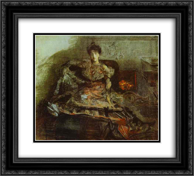 After the Concert Portrait of Nadezhda Zabela 22x20 Black Ornate Wood Framed Art Print Poster with Double Matting by Vrubel, Mikhail