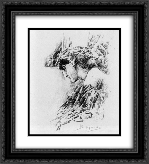 Demon looking 20x22 Black Ornate Wood Framed Art Print Poster with Double Matting by Vrubel, Mikhail
