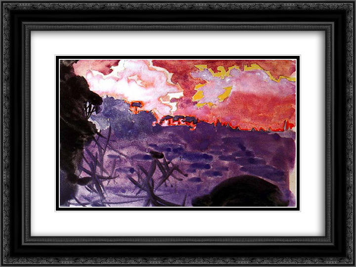 Fantastic landscape 24x18 Black Ornate Wood Framed Art Print Poster with Double Matting by Vrubel, Mikhail